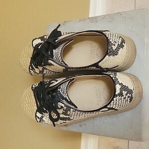 snakeskin leather stitched jute, Vince Camuto platform tie shoes  rubber jute 7